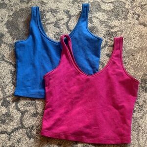 Vibrant Blue and Pink Ribbed Tank Tops